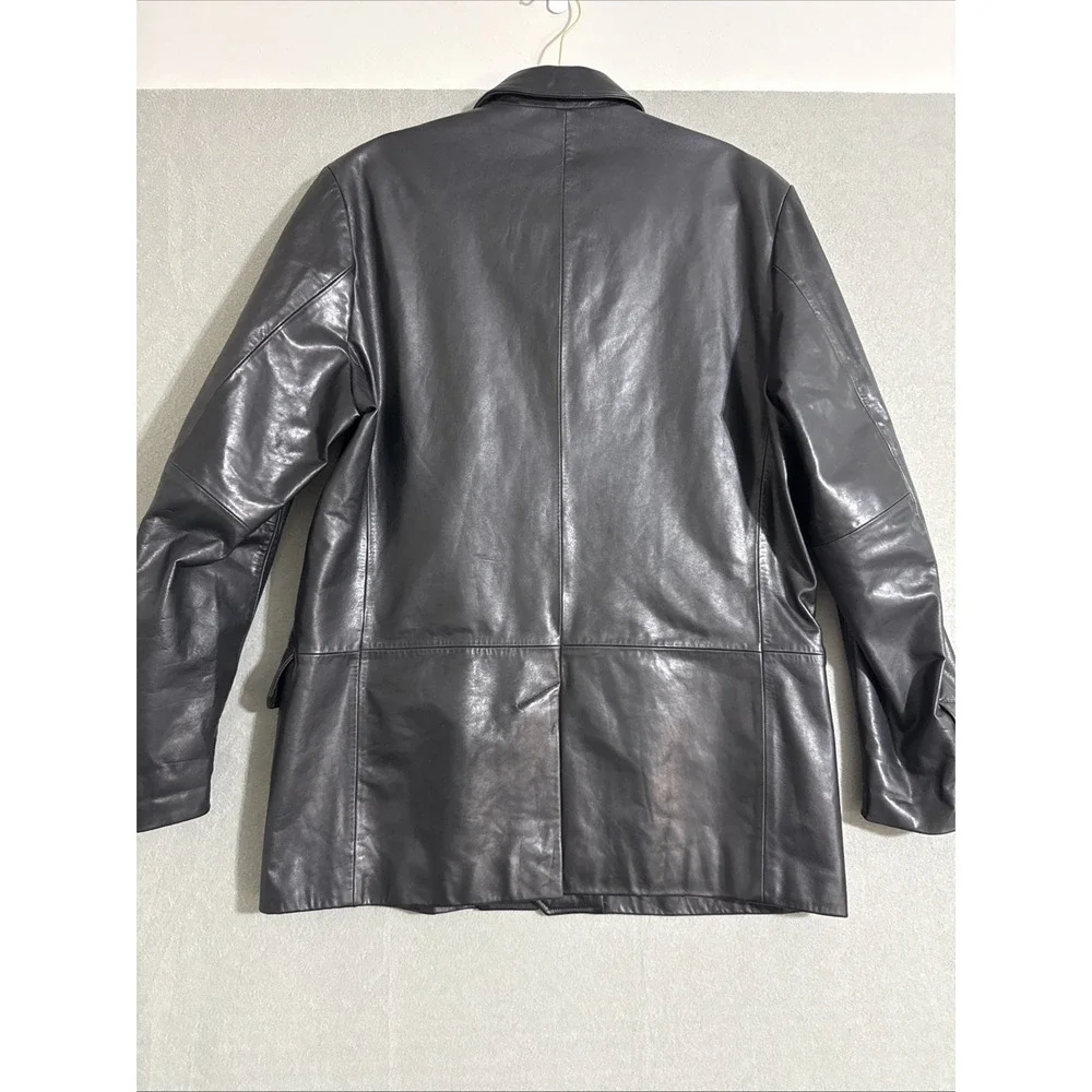 Vtg Mens Leather Coat Banana Republic Black L  Jacket Blazer Rockabilly Y2K Soft
